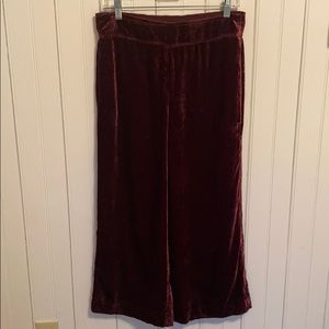 Maroon velvet wide-leg pants